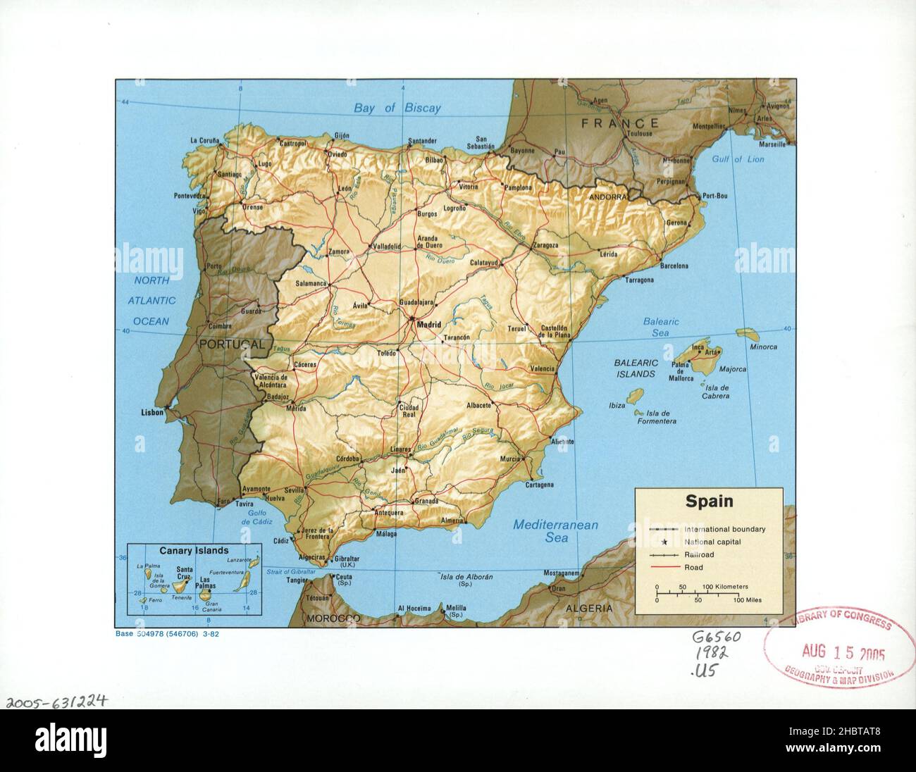1982 Spain and Canary Islands Map Stock Photo