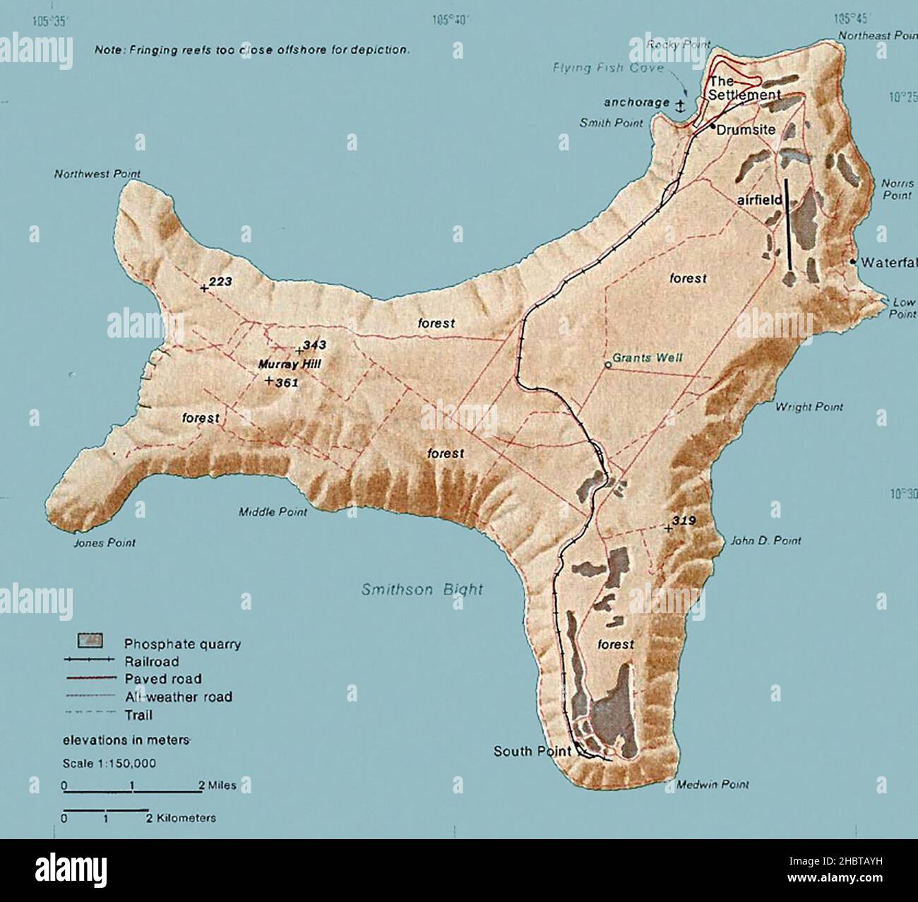 Map of Christmas Island ca. 1976 Stock Photo