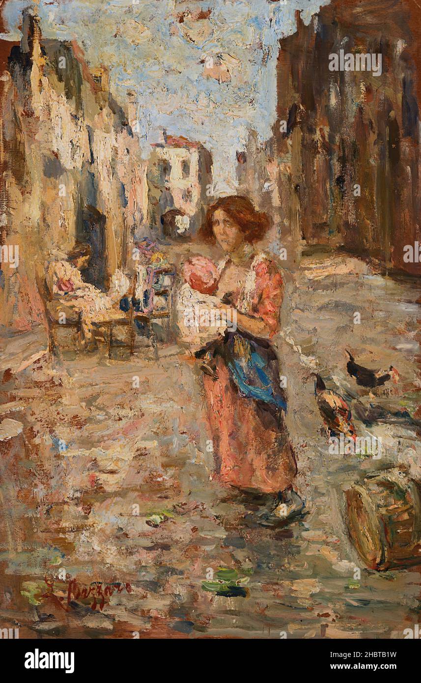 Bazzaro Leonardo - Private Collection - Calle delle merlettaie- unknown date -  olio su compensato 60 x 40 cm - Stock Photo