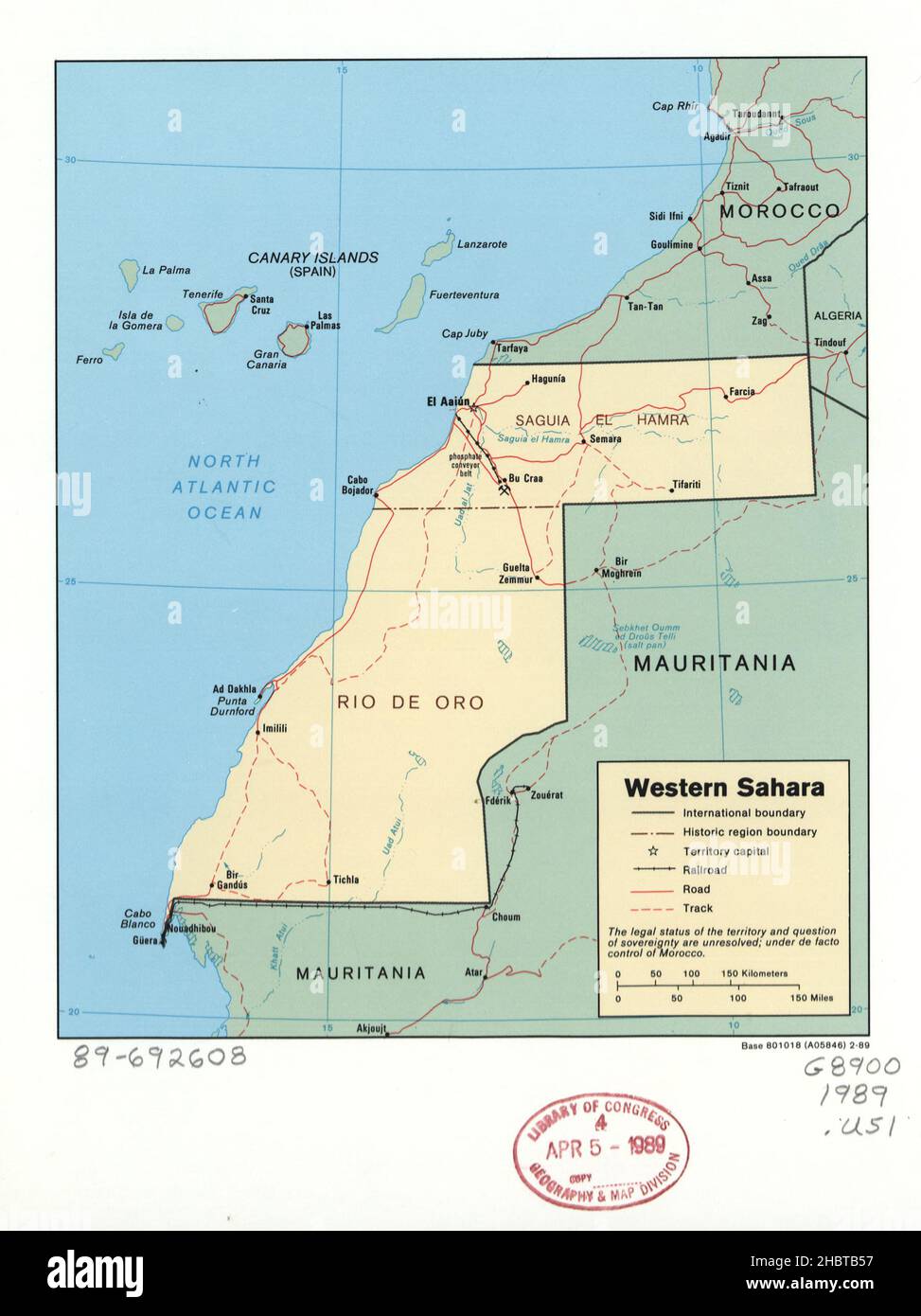 Western Sahara Map ca.  1989 Stock Photo