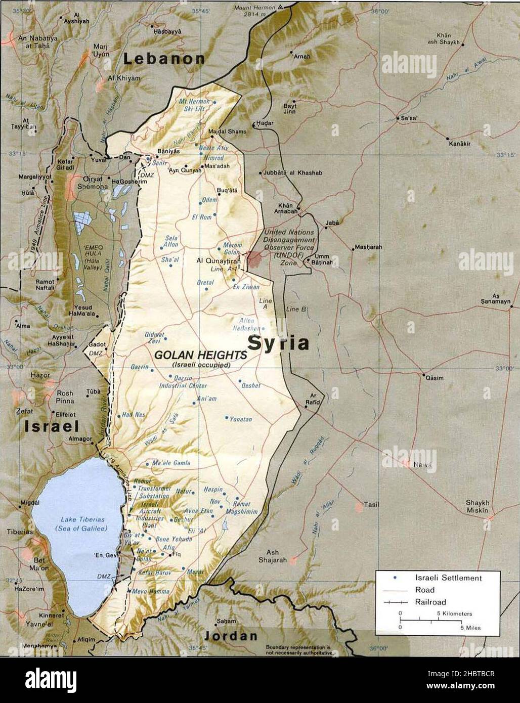 CIA Map Of The Golan Heights Showing Israeli Settlements And Syrian ...