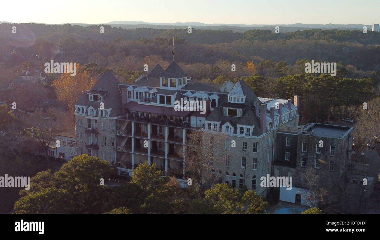 Aerial photography of the Crescent Hotel in Eureka Springs, Arkansas in