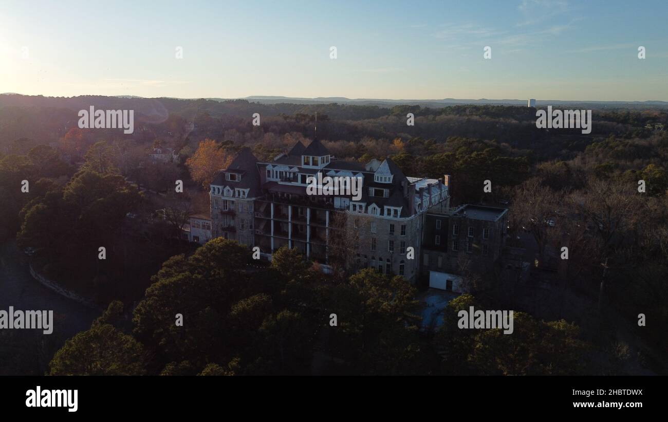 Aerial photography of the Crescent Hotel in Eureka Springs, Arkansas in