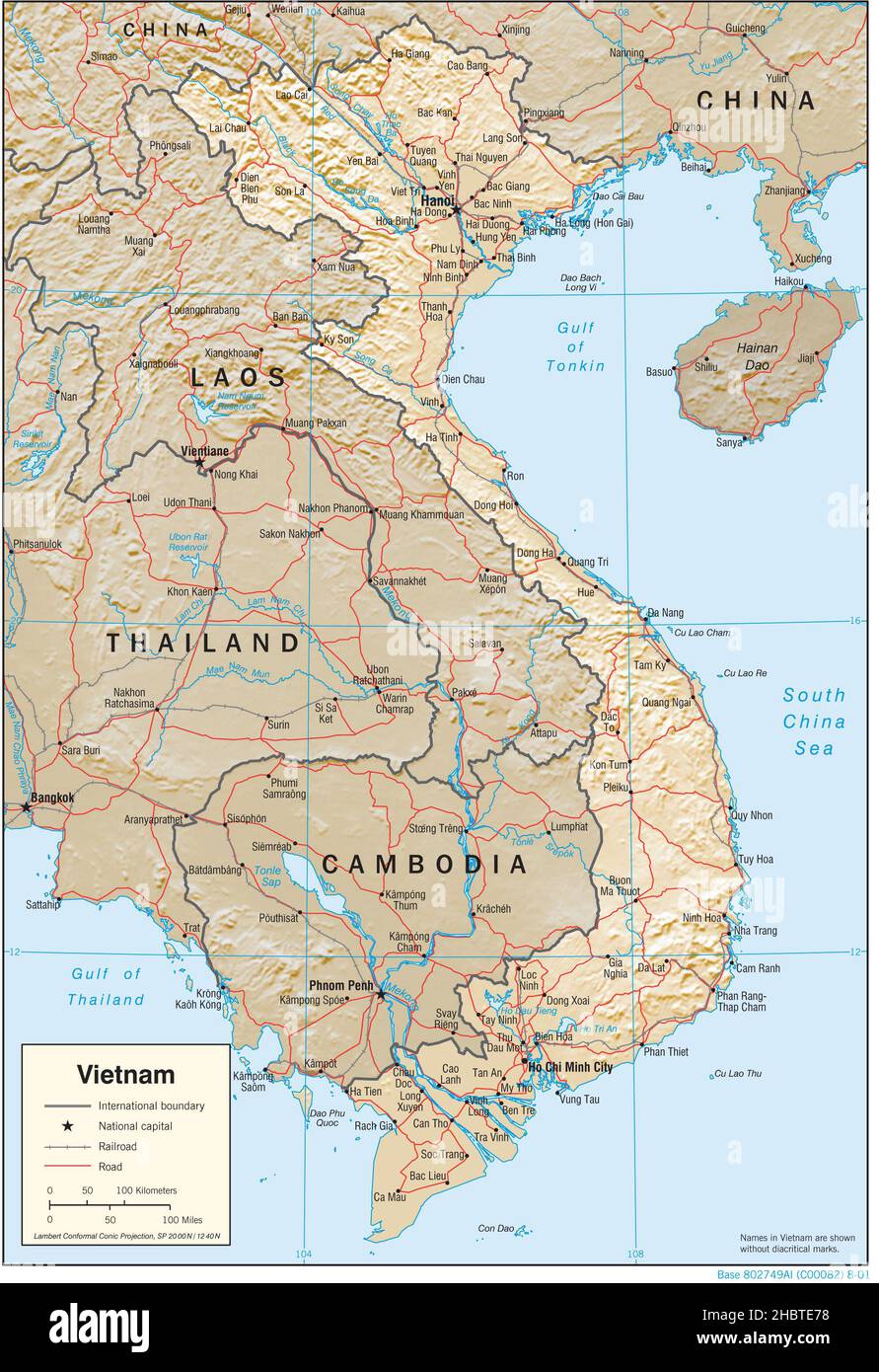 Topographic map of Vietnam (shaded relief), 2001 Stock Photo - Alamy