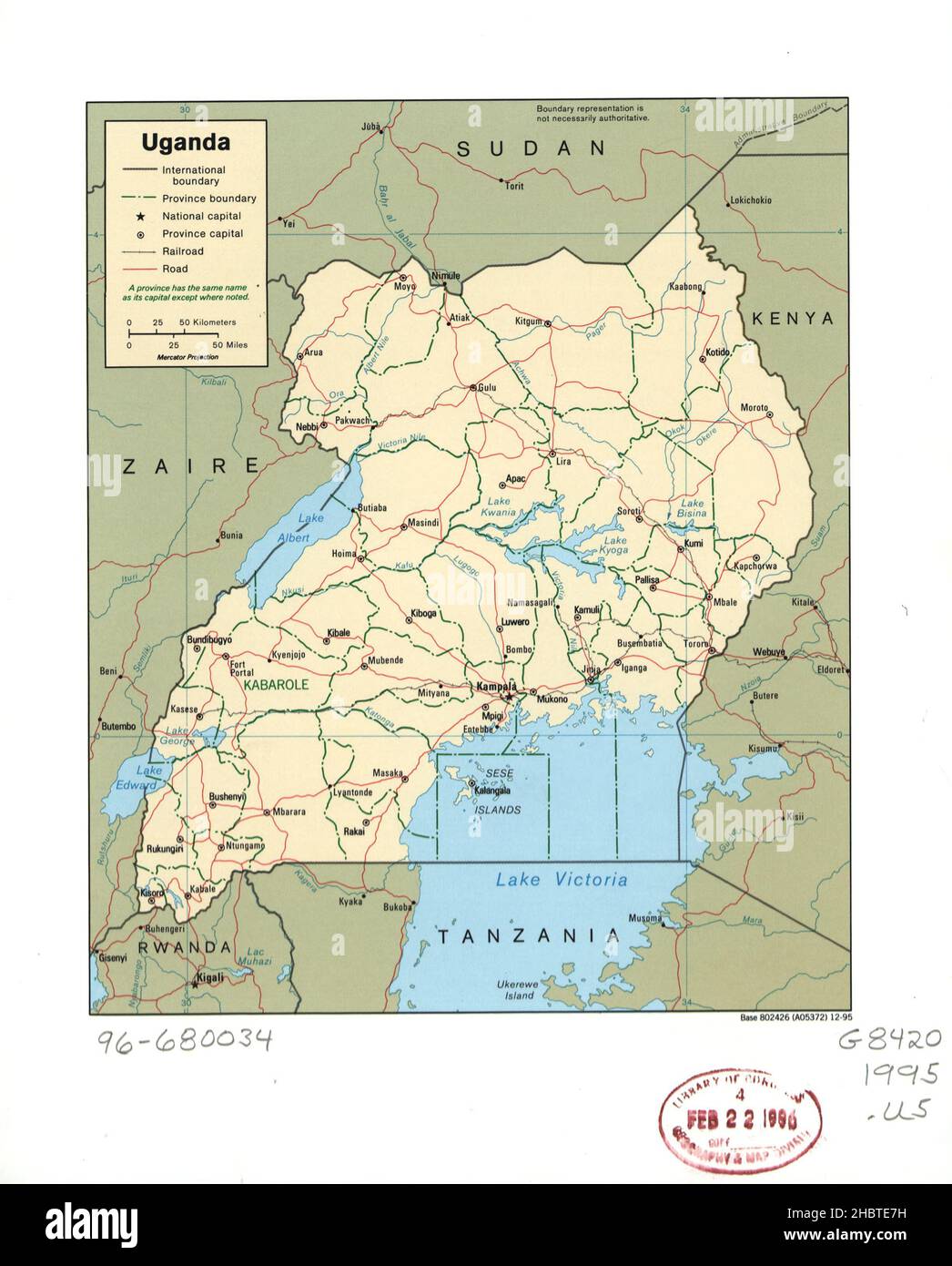 Map of Uganda ca.  1995 Stock Photo