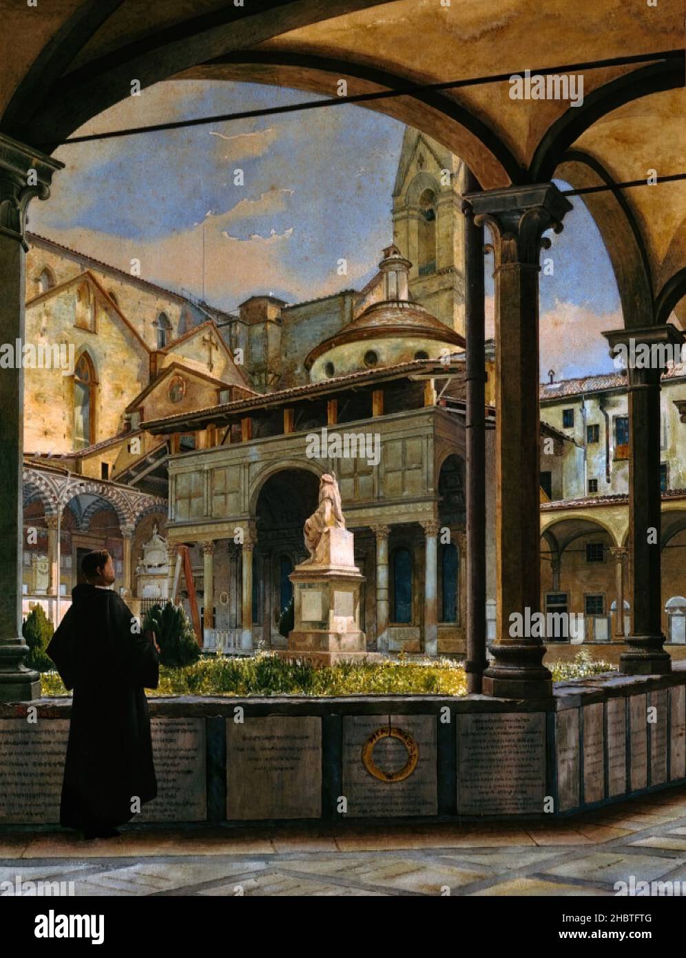 Il chiostro di Santa Croce a Firenze - 1887c. - acquerello su carta 64,5 x  49 cm - Borrani Odoardo Stock Photo - Alamy