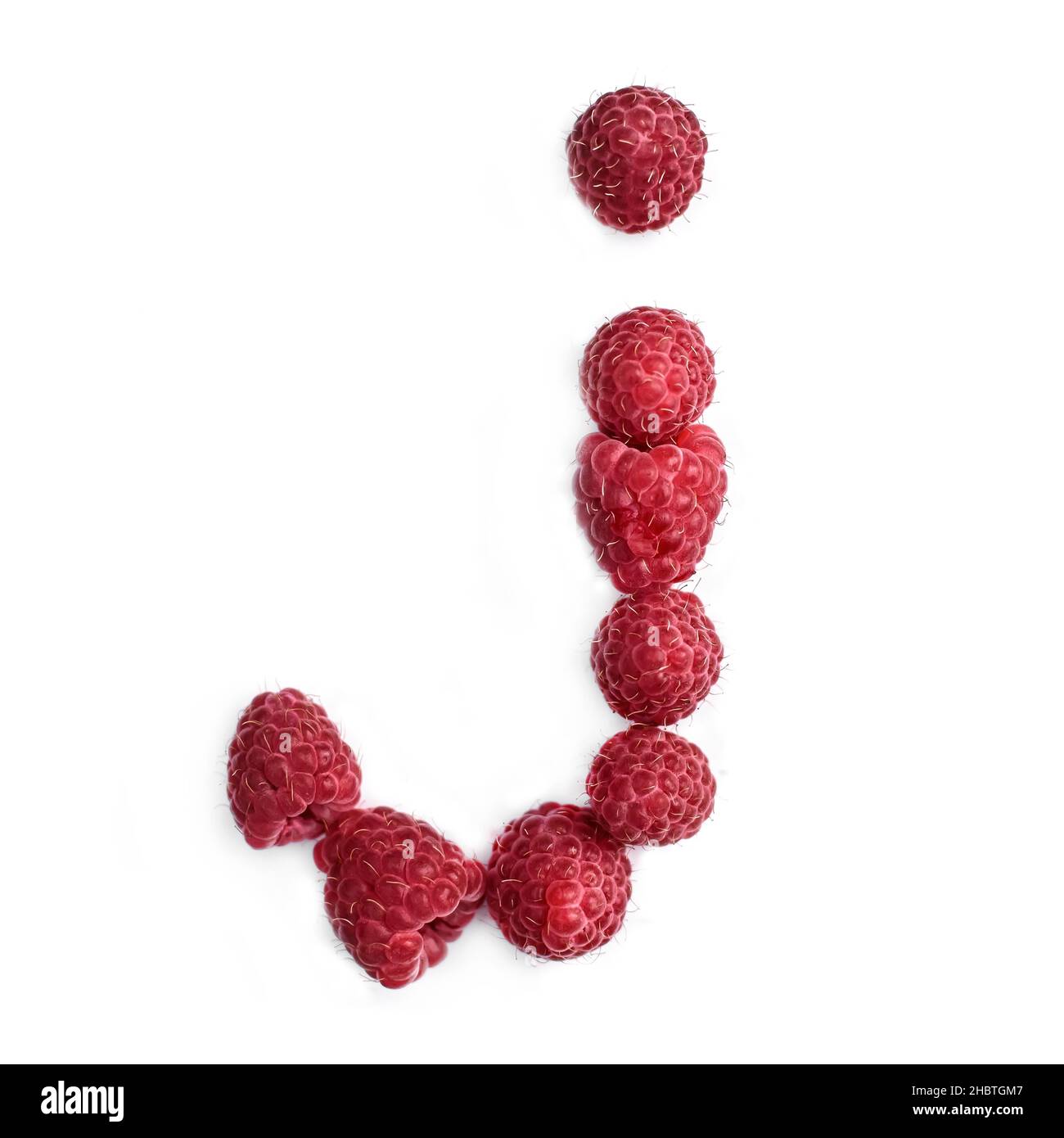 The letter J of the english alphabet of red ripe raspberries, , isolate ...