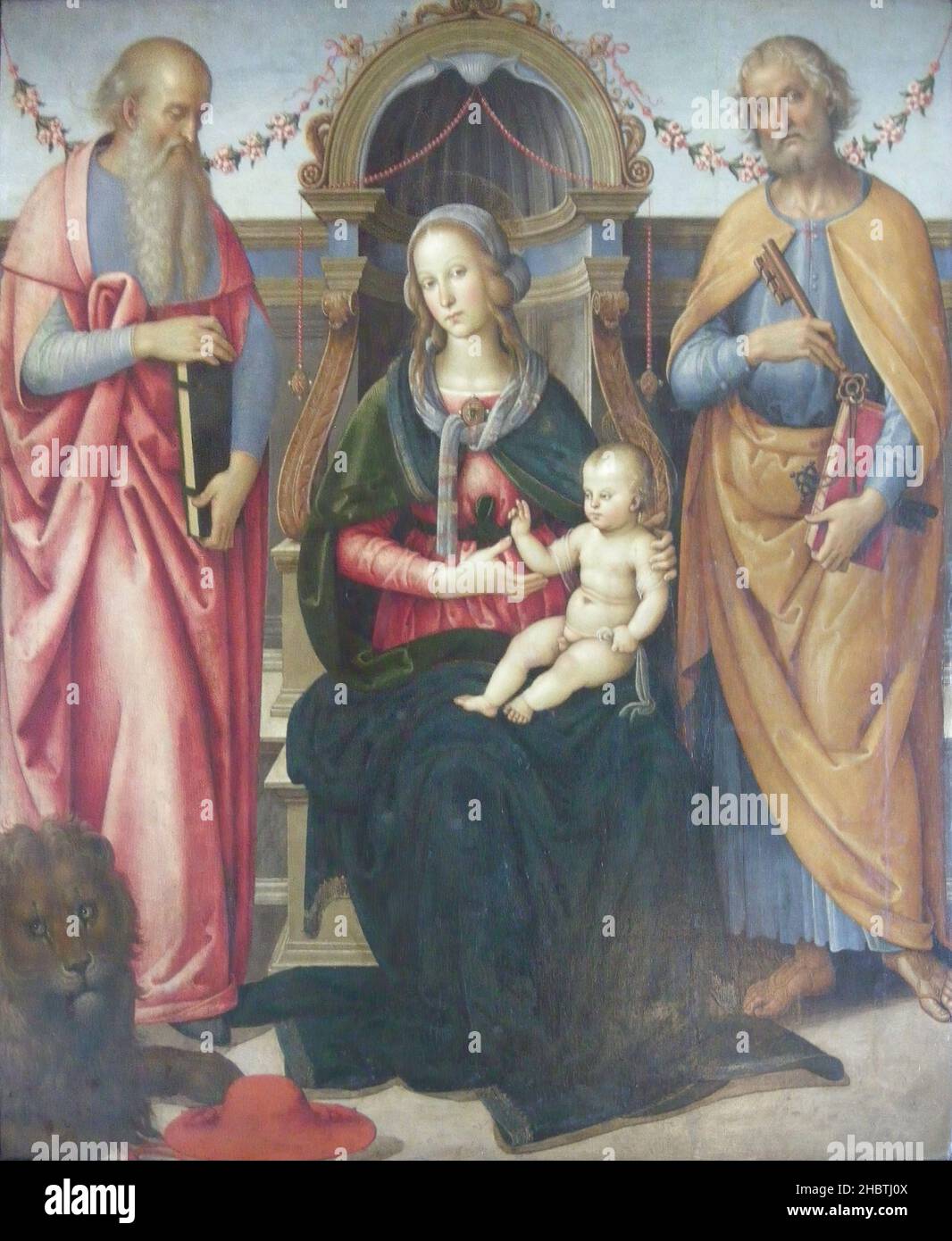 La Sacra Conversazione - olio su pannello di quercia 145 x 128 cm - D'Assisi Andrea Stock Photo