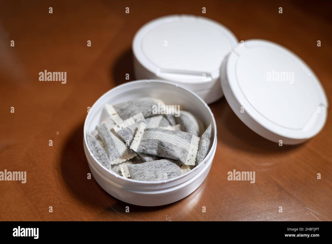 Snus, moist powder tobacco product widely consumed in Norway and Sweden ...