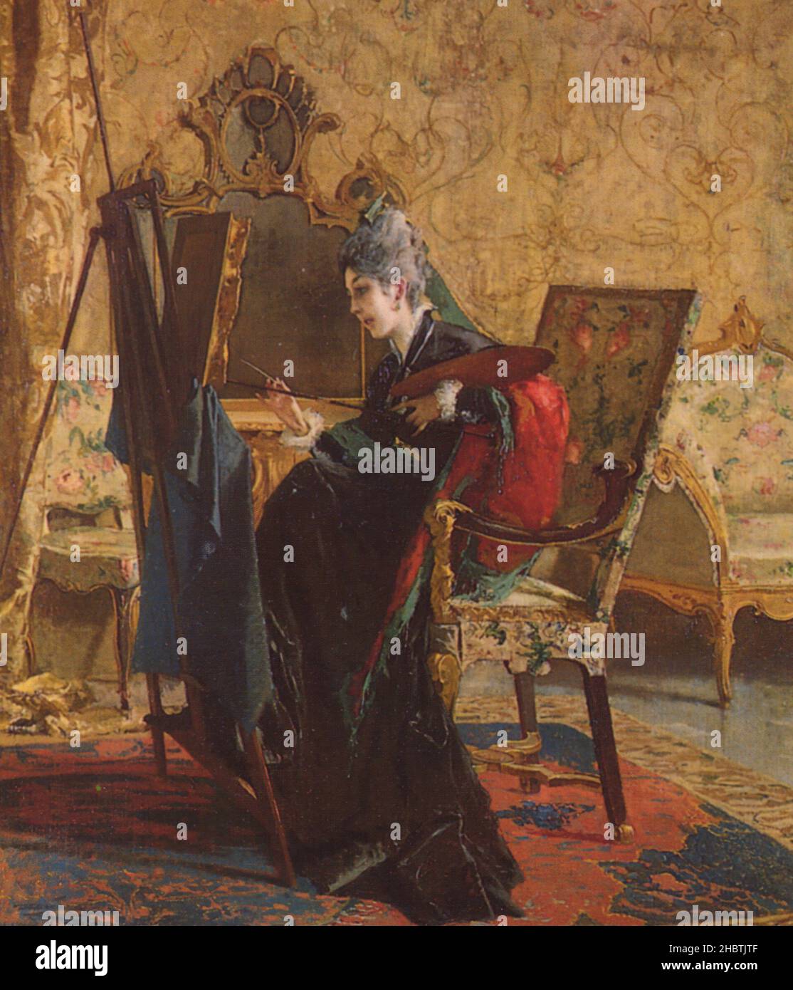 La pittrice - 1874 - oil on canvas 75 x 62 cm - Bianchi Mosè Stock Photo