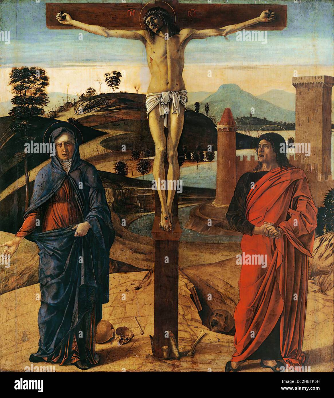 Crocifissione tra i due dolenti - tempera su tavola 71 x 63 cm - cywBellini Giovanni Stock Photo