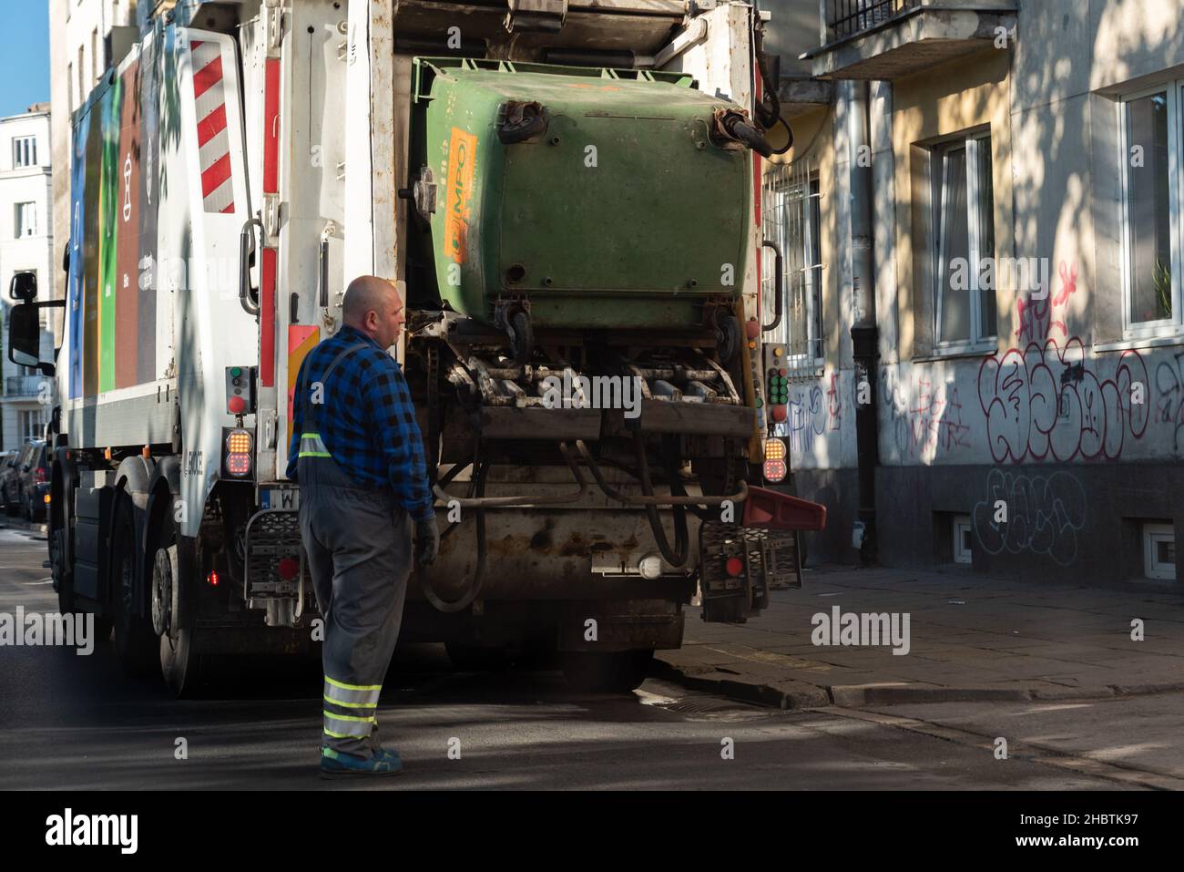 Warsaw, Poland May 26, 2021 Garbage truck and garbage collection in