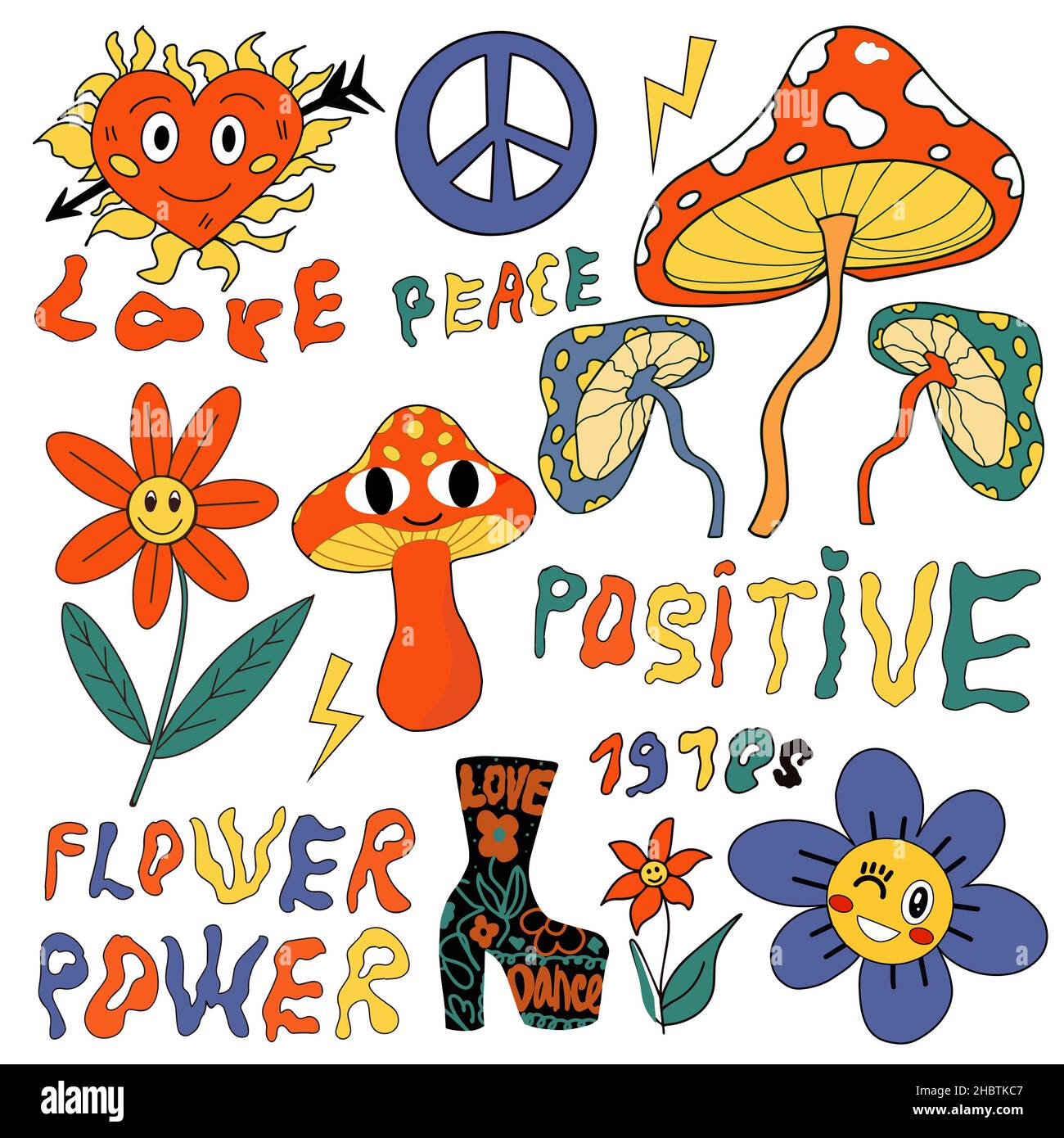 Hippie Wall Art, 70s Room Decor, Flower Power, Y2k Hippie