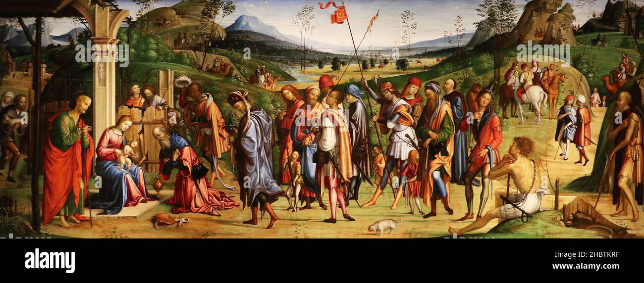 Adorazione dei Magi - 1499 - oil on wood 75 x 181,3 cm - Costa Lorenzo il Vecchio Stock Photo