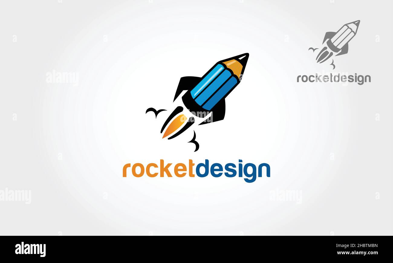 Creative Rocket Vector Logo Template. Isolated Pencil-Rocket Illustration. Stock Vector