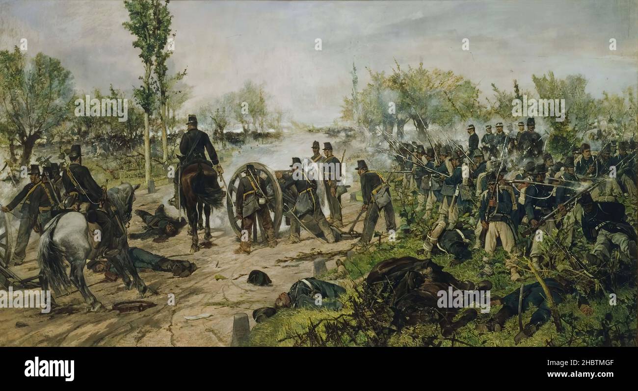 La battaglia di Custoza - 1880 - Oil on canvas 297 x 546 cm - Fattori Giovanni Stock Photo