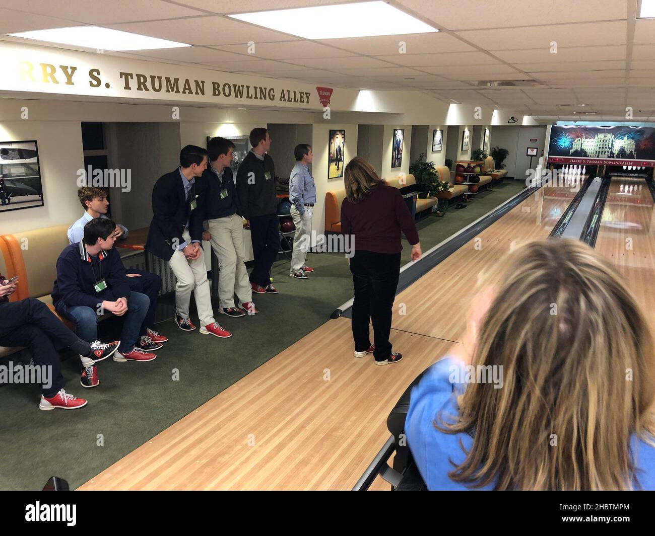 Staff for Congressman Robert Aderholt having fun at the Harry S. Truman Bowling Alley in the White House ca.  26 January 2018 Stock Photo