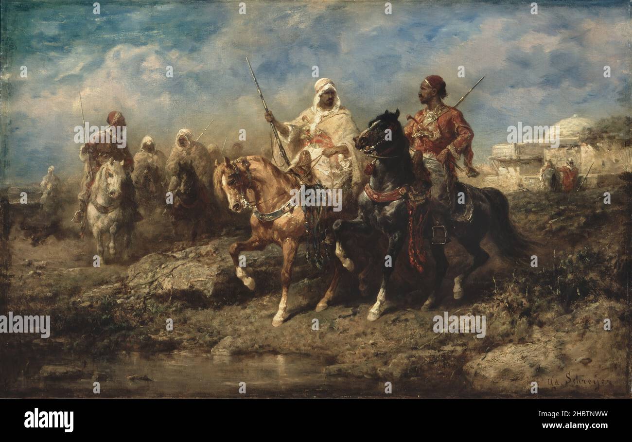 Arabs - 1890c. - oil on canvas 53,3 x 86,4 cm - Schreyer Adolf Stock Photo