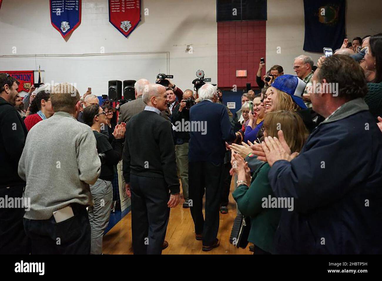 On Saturday, March 25, Bernie Sanders held a joint town meeting with the congressional delegation in Hardwick ca.  25 March 2017 Stock Photo