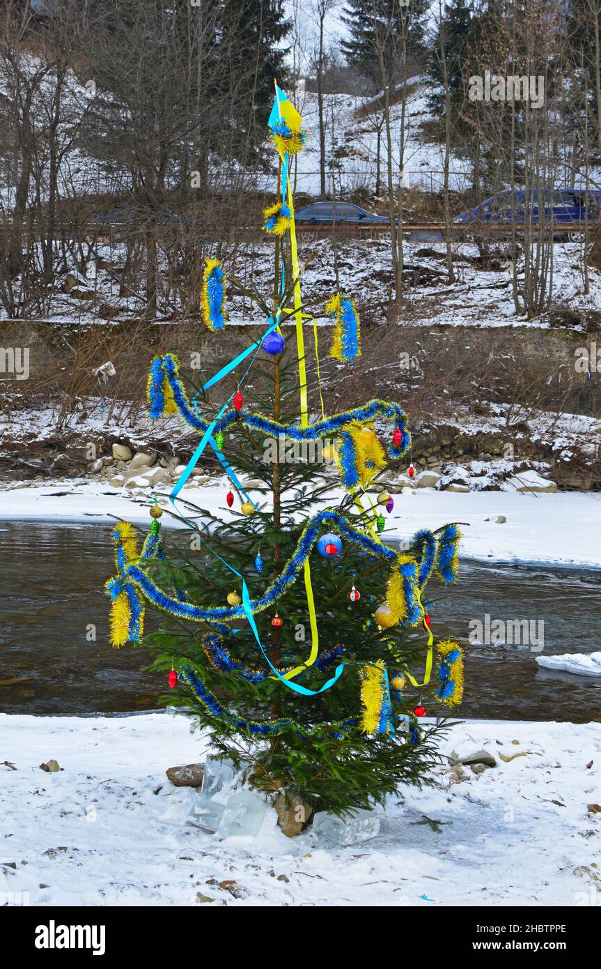 Epiphany Tree Christmas tree at the Epiphany in the village of Kryvorivnya, Ukraine ...