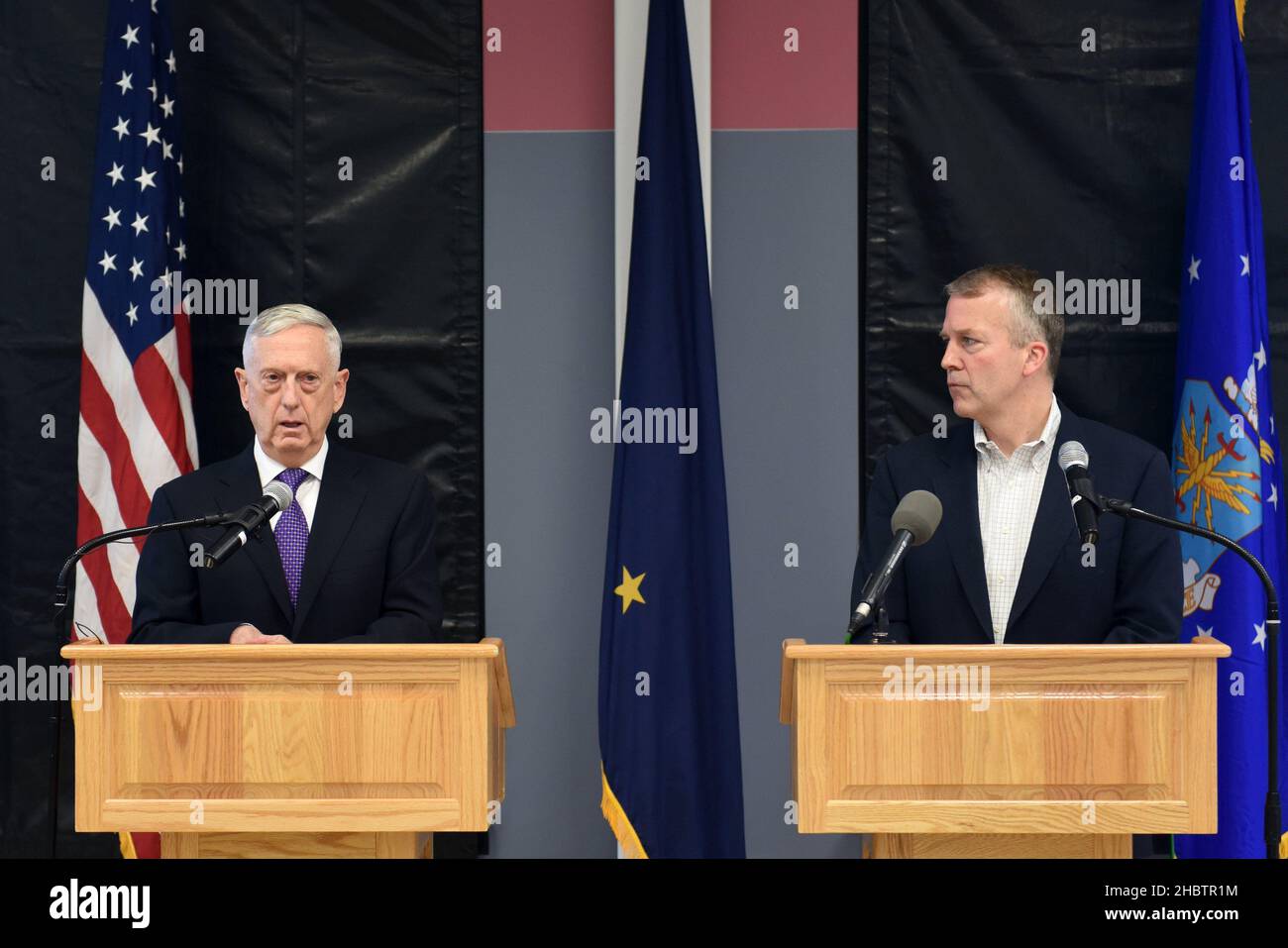 Secretary of Defense Jim Mattis in Alaska with Senator Dan Sullivan  ca.  25 June 2018 Stock Photo