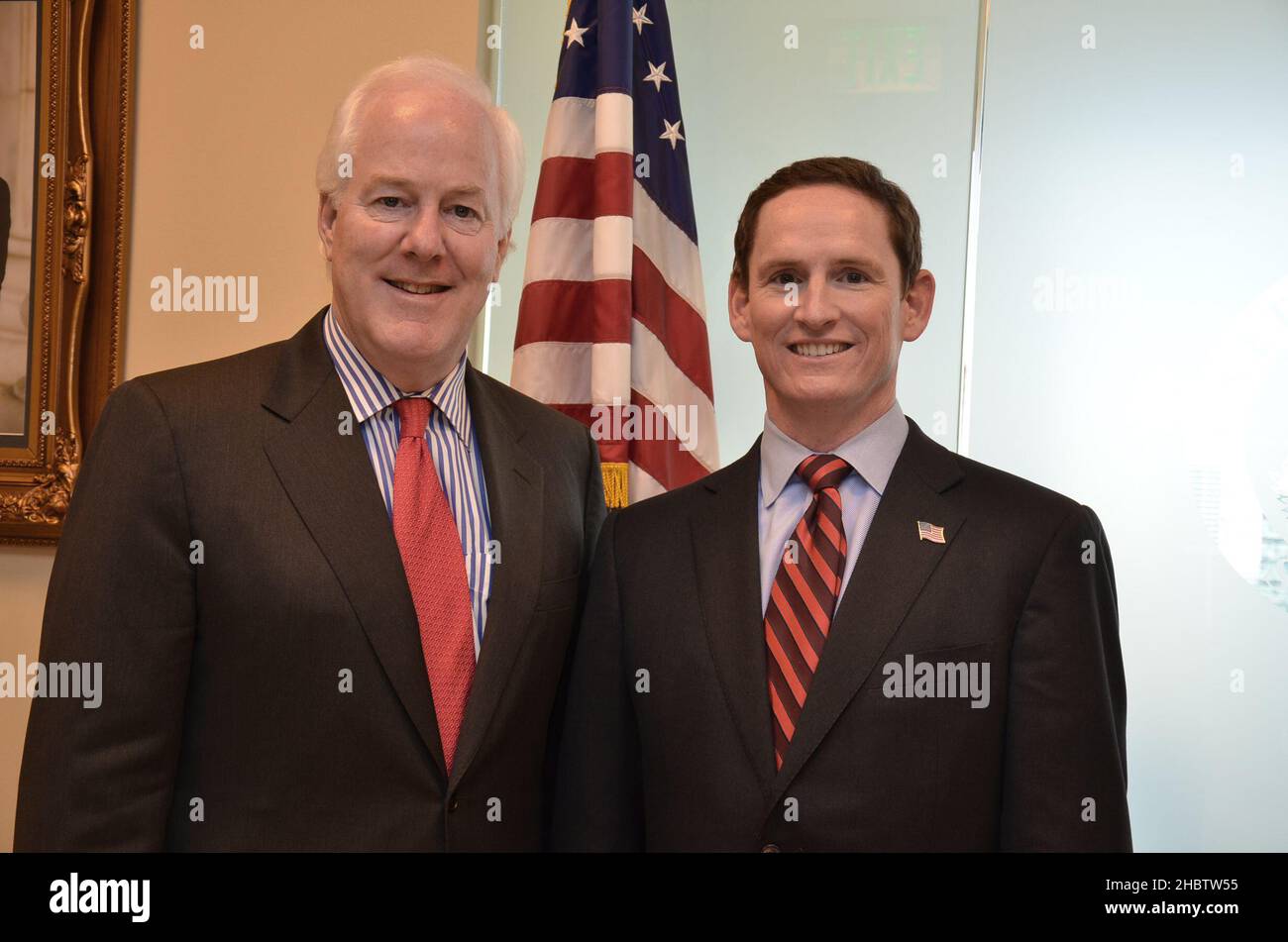 Senator John Cornyn (left) and Clay Jenkins (right) ca.  1 November 2012 Stock Photo