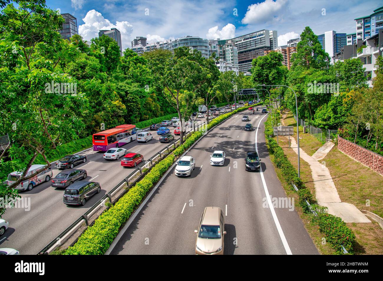 SINGAPORE - DECEMBER 31ST, 2019: Car traffic along a major city road Stock Photo