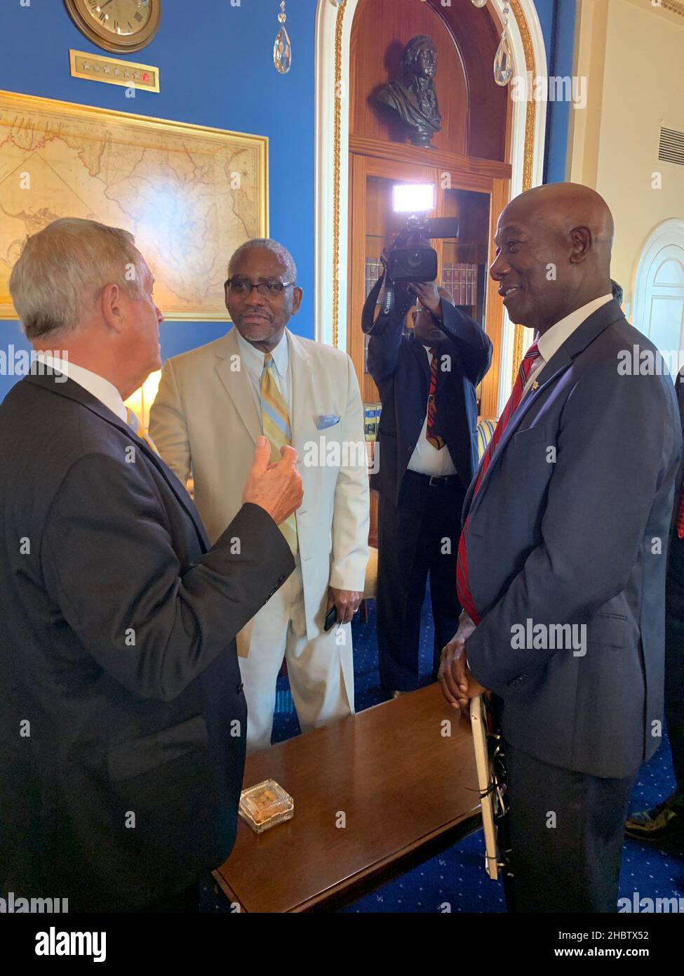 Congressman Gregory Meeks meeting with the Prime Minister of Trinidad & Tobago Keith Rowley to discuss our bilateral relations and the region ca.  13 September 2019 Stock Photo