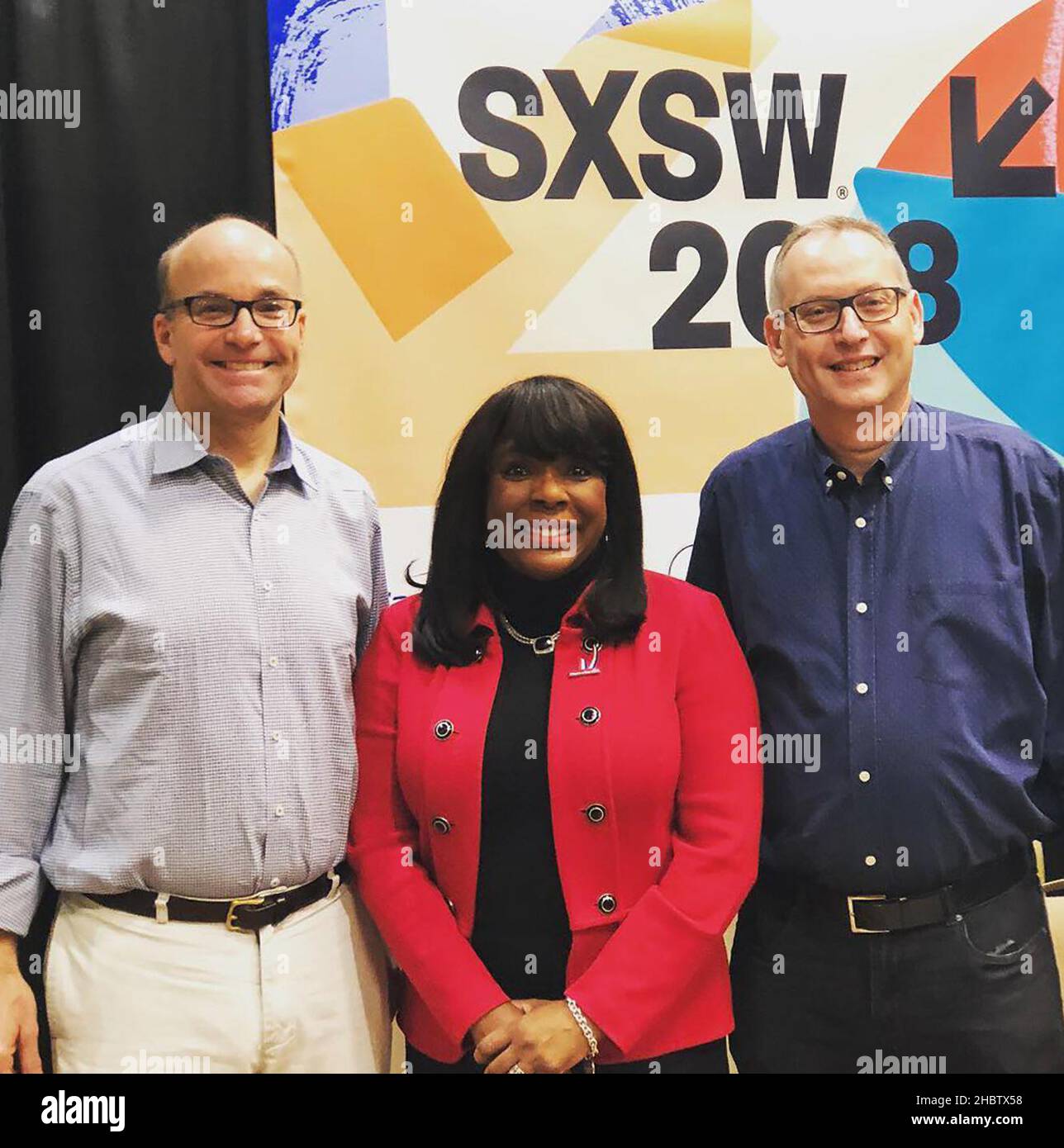 Mike Allen of Axios, Congresswoman Terri Sewell and election expert Rick Hasen at South by Southwest ca.  11 March 2018 Stock Photo