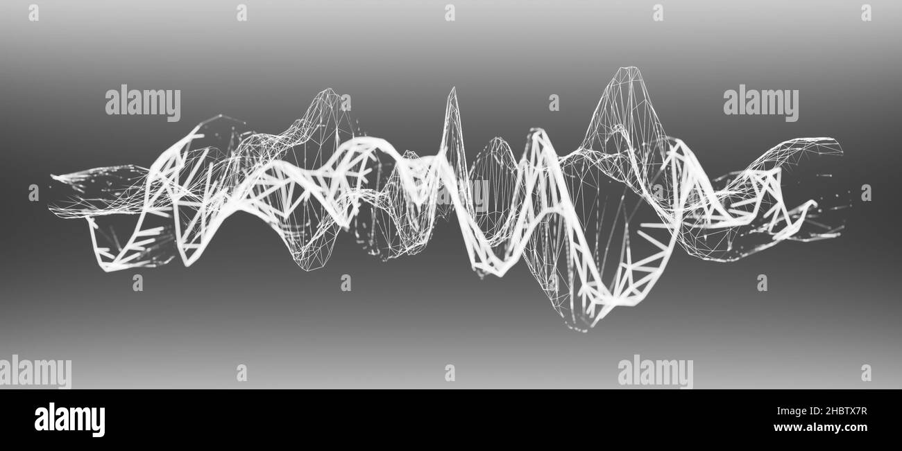 Abstract wireframe waveform or polygonal structure on grey monochrome background Stock Photo