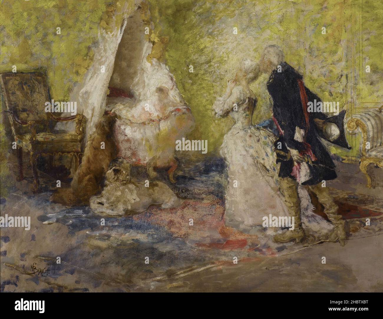 La culla del primogenito - 1867 - oil on canvas 65 x 84,6 cm - Bianchi Mosè Stock Photo