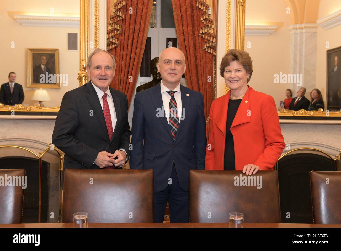 U.S. Senators Jim Risch (R-Idaho), chairman of the Senate Foreign Relations Committee, and Jeanne Shaheen (D-N.H.) meet with Mr. David Zalkaliani, foreign minister of Georgia ca.  4 February 2020 Stock Photo