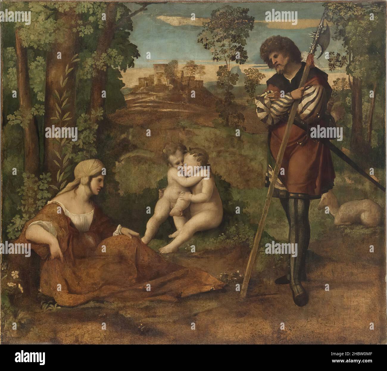 Allegory - olio su pannello trasferito su tela 141.9 × 157.5 cm - Palma Jacopo il vecchio Stock Photo