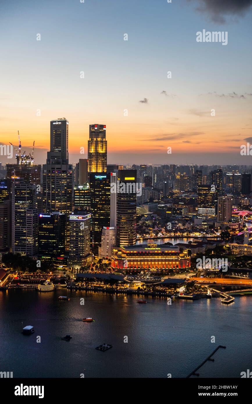 Financial district skyline at sunset, Singapore Stock Photo