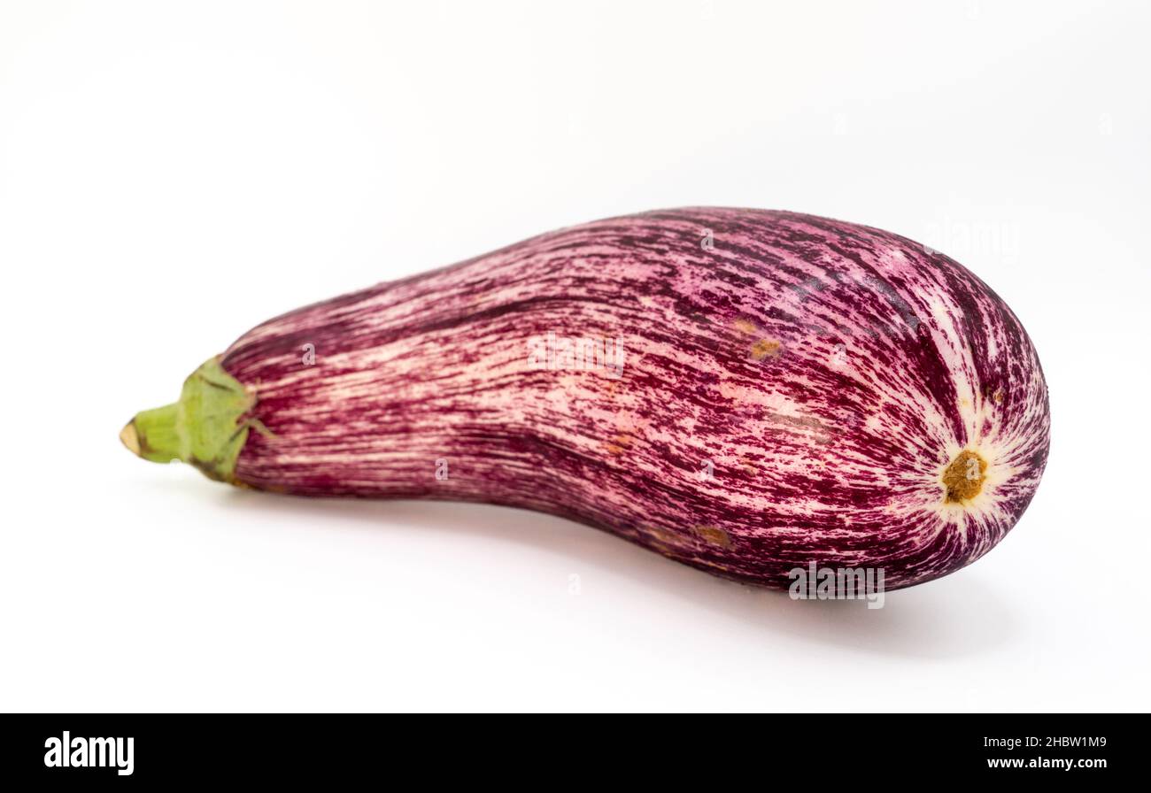 whole eggplant with veins isolated on light background Stock Photo