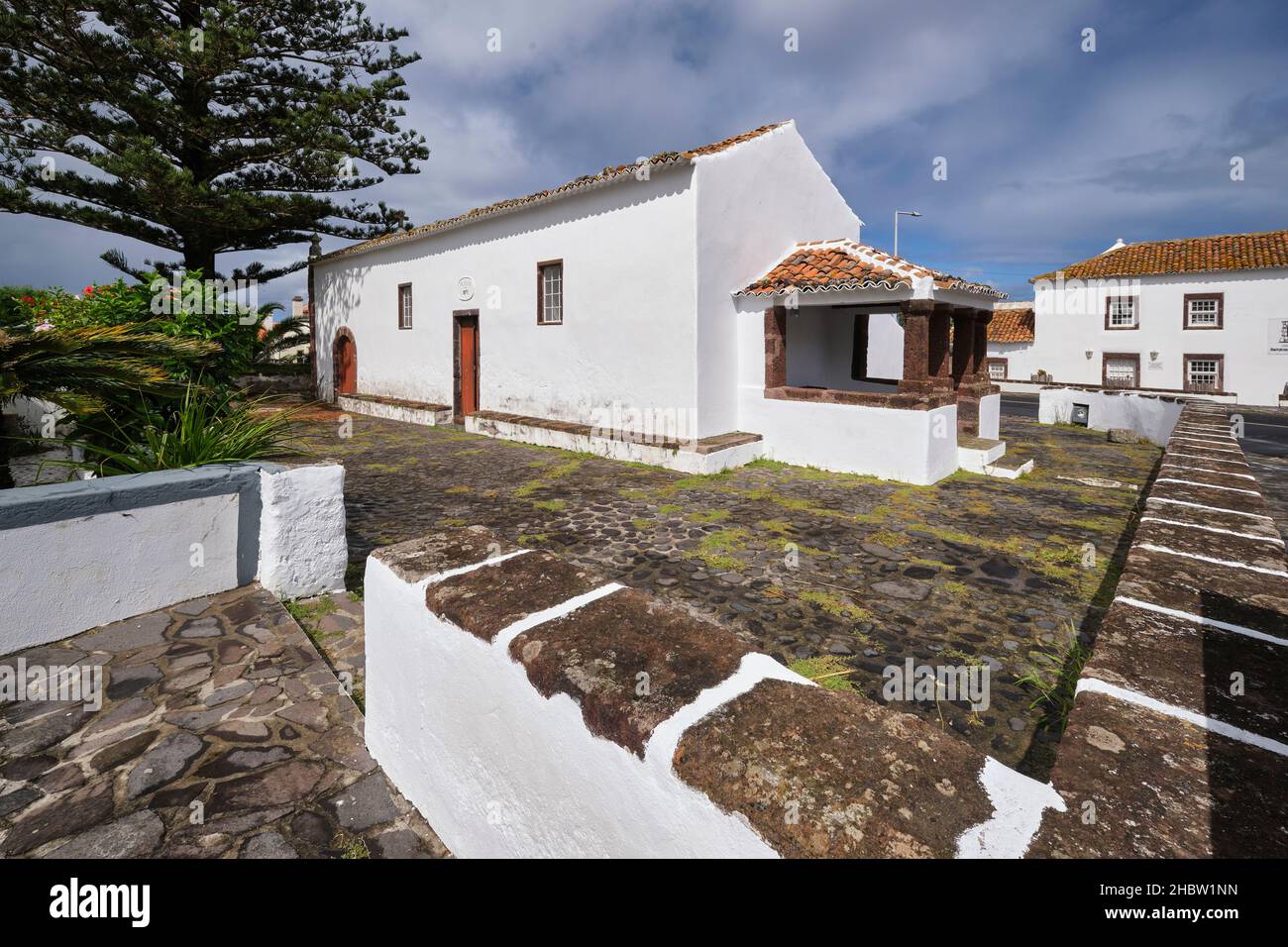 The little chapel  where Cristóvão Colombo has prayed in 1493 when he was returning from the discovery of America. Anjos, Santa Maria island. Azores, Stock Photo