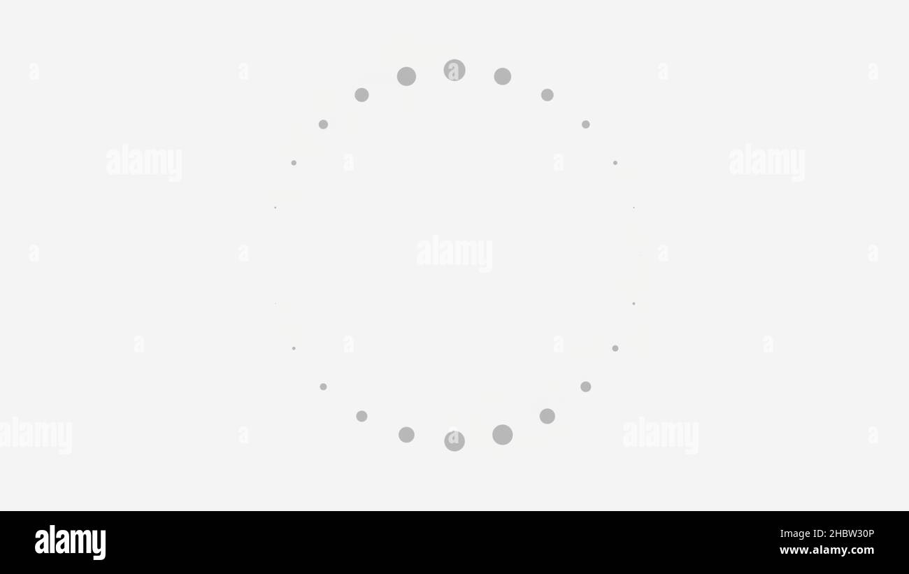 Abstract animation of the loading small circles icon on white background, seamless loop. Grey and black bubbles moving and shimmering in a circle endl Stock Photo