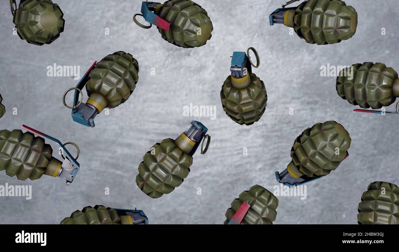 Animation of rotation, levitation of standard timed fuze hand grenades