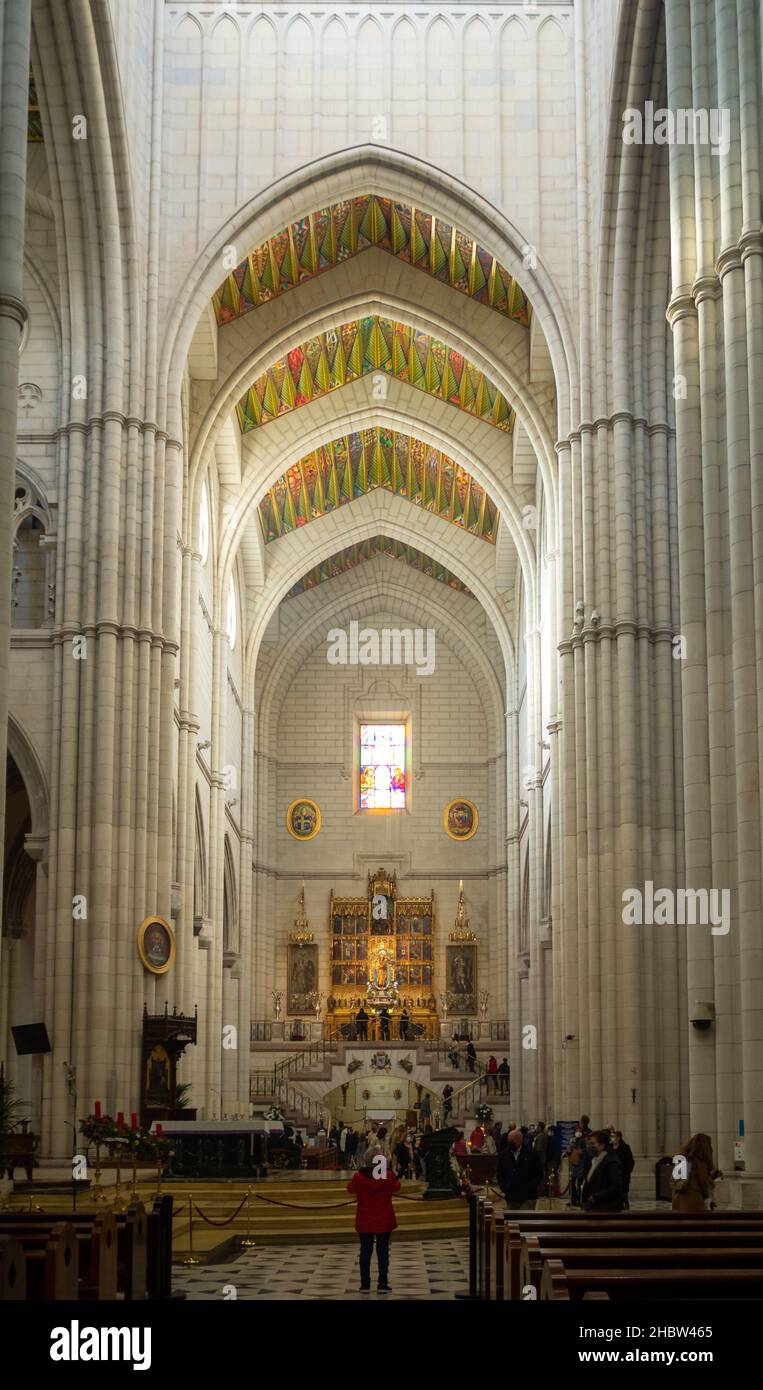 Almudena Cathedral side nave toward the Altar to the Virgin of Almudena, Madrid Stock Photo