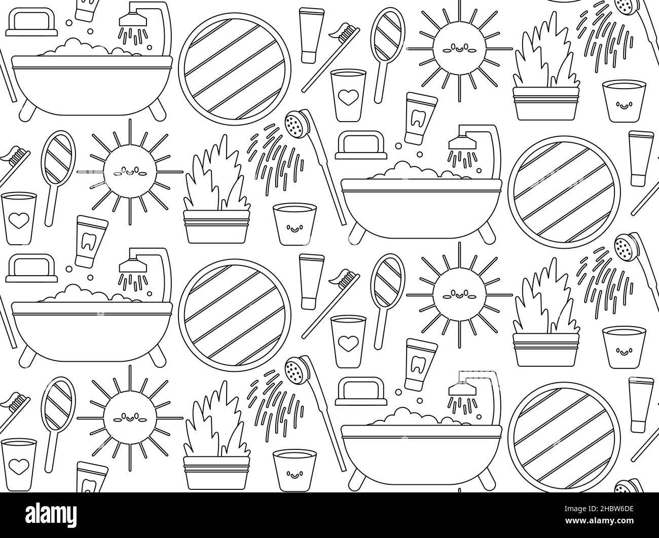 Seamless repeating bathroom pattern with shower and personal care items