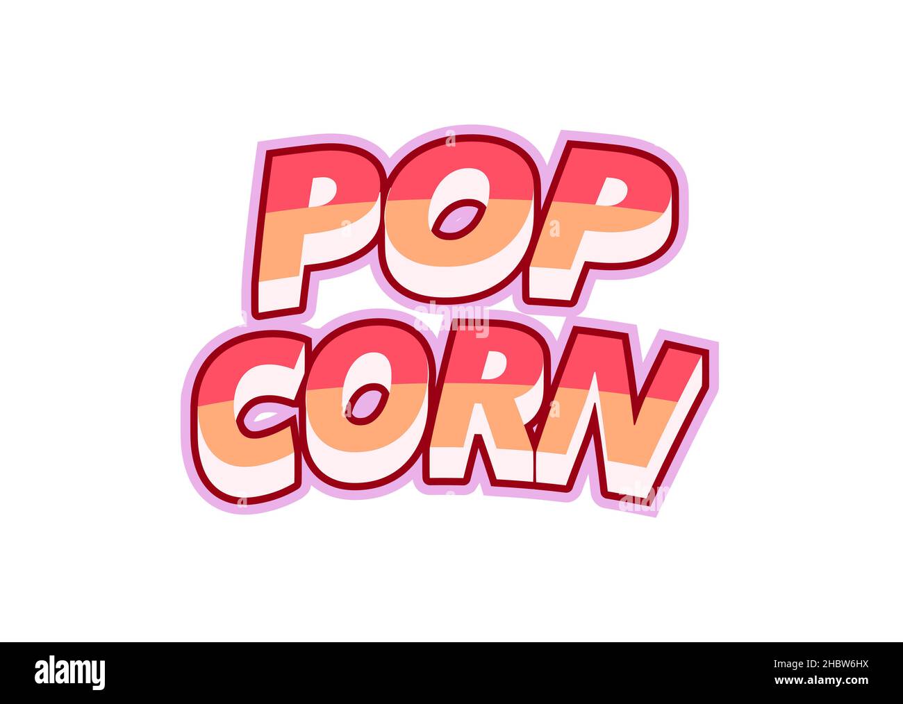 Cursive Popcorn Multicolored inscription popcorn in pop-art style for printing and ...