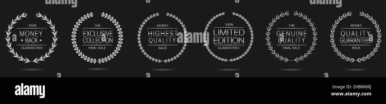 Premium quality Silver laurel wreath label set Stock Vector