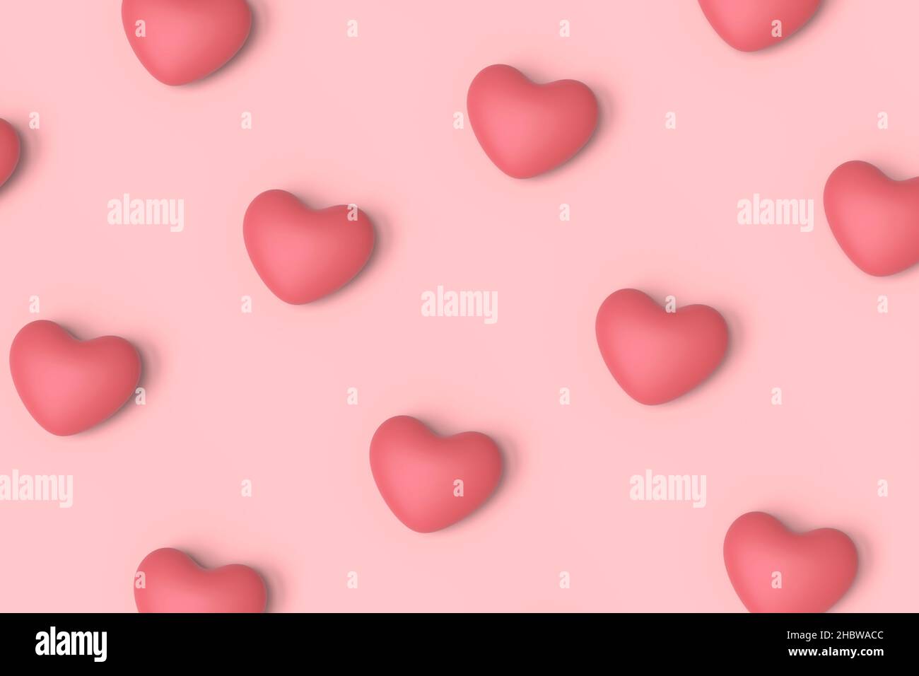 Pink pattern background with hearts. 3D illustration Stock Photo
