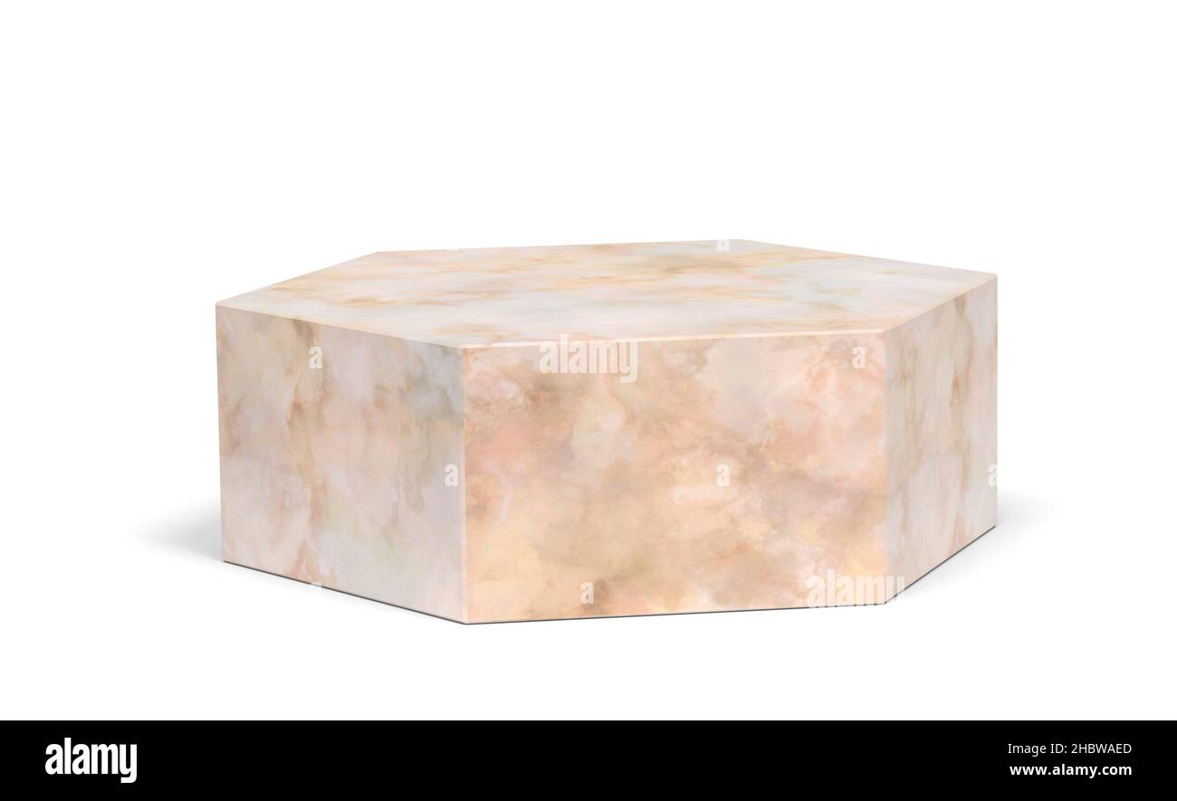 Marble hexagon podium on a white background with clipping path. 3D image Stock Photo