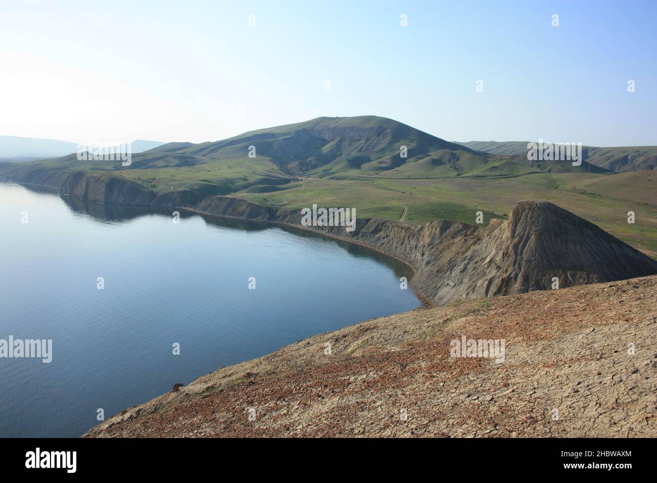 Panoramic bird's-eye view of the beautiful blue bay and beautiful mountains in a Quiet bay in the Crimea. High quality photo Stock Photo