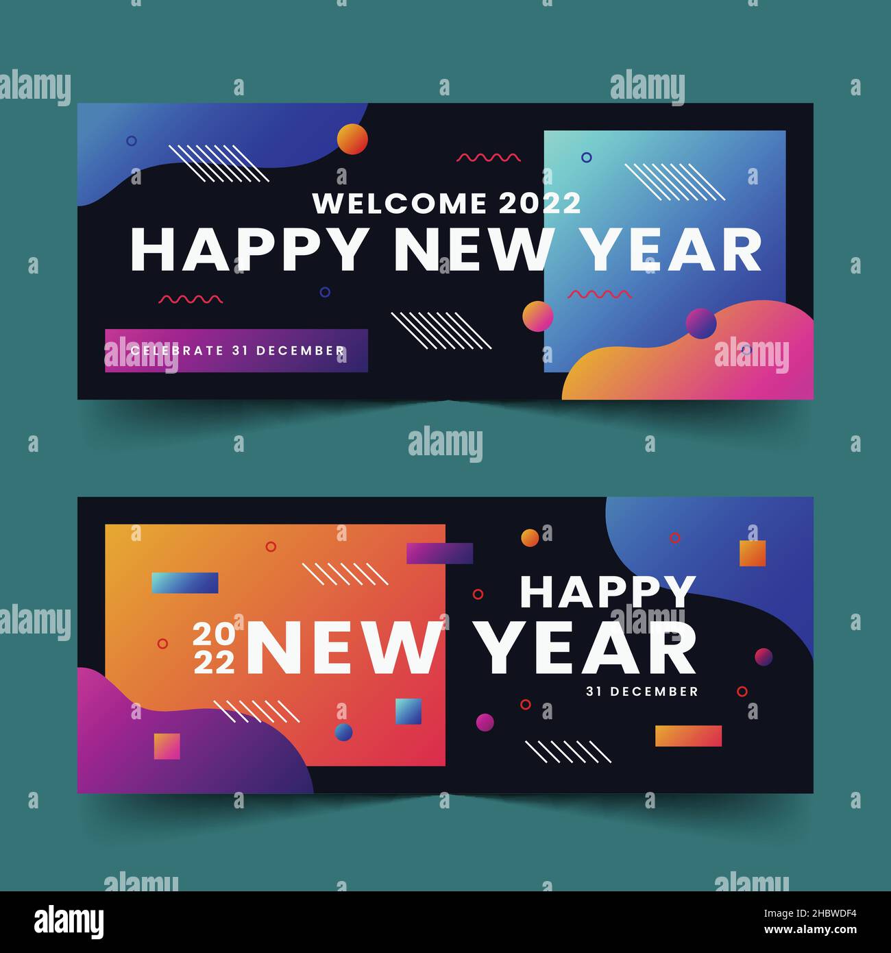gradient new year horizontal banners set abstract design vector ...