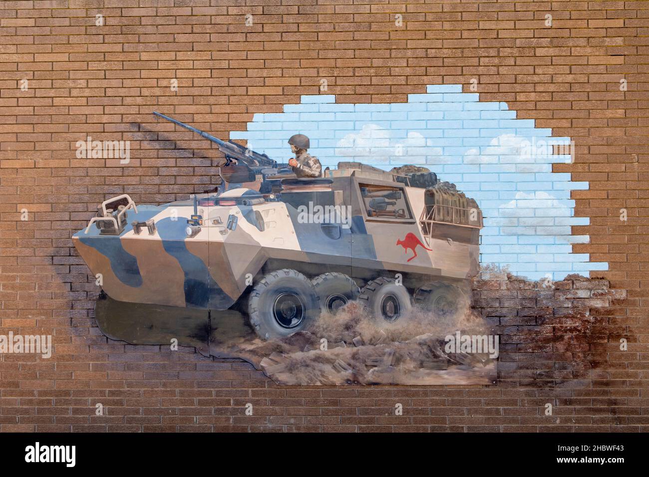 Army Tank Wall Art, RSL Club, Tongala, Victoria, Australia Stock Photo