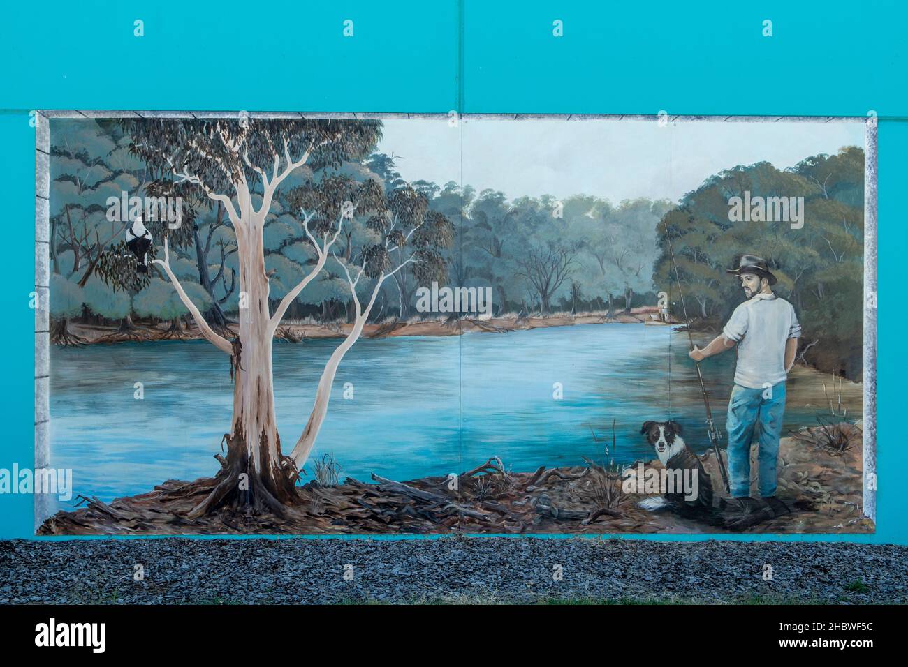 Gone Fishing Wall Mural, Tongala, Victoria, Australia Stock Photo