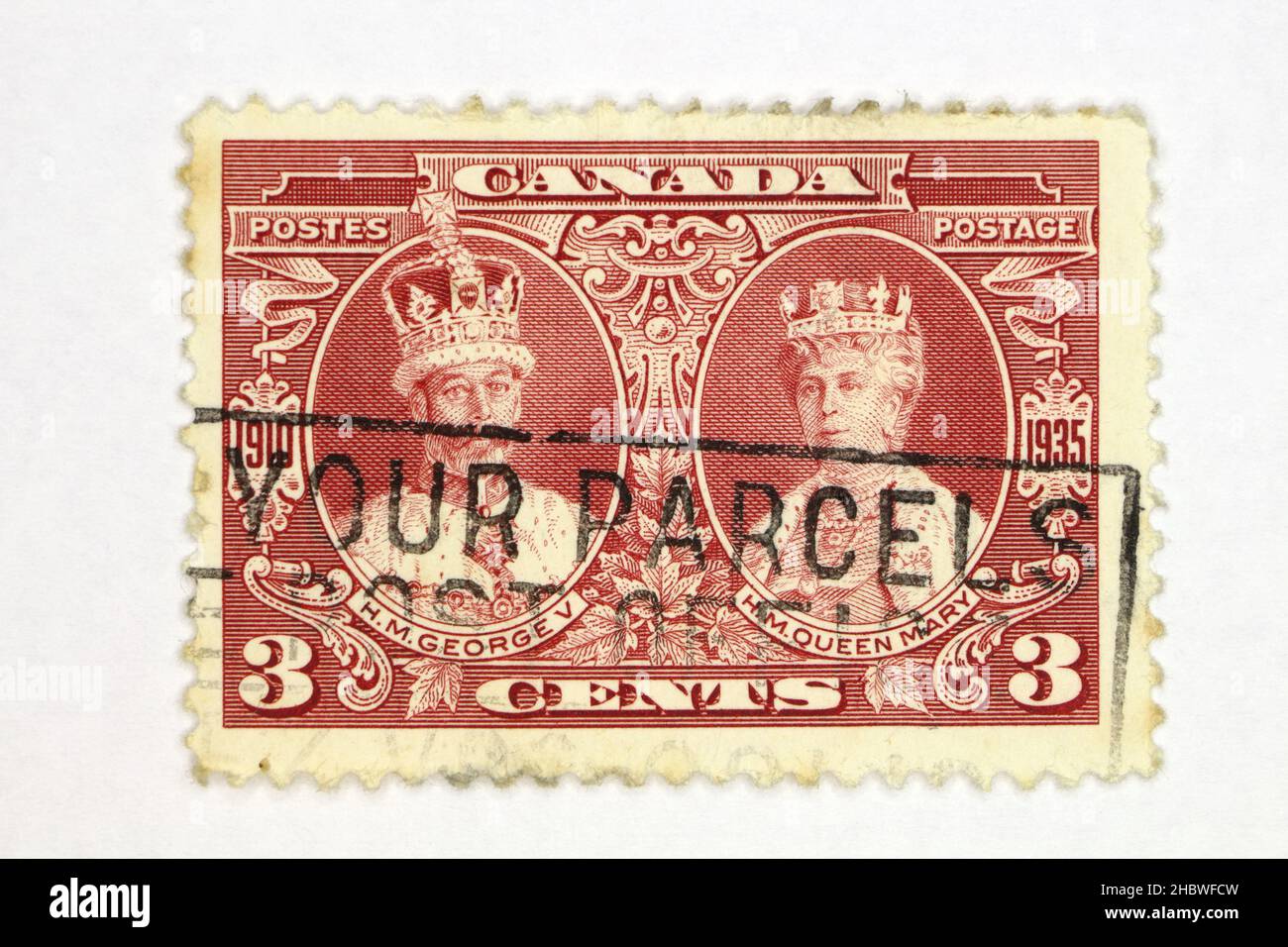 Canada 3 cent postage stamp 1935, with King George V and Queen Mary Stock Photo