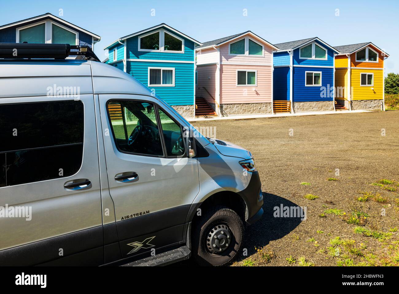 Airstream Interstate 24X 4WD campervan; colorful homes; Neptune; Oregon; USA Stock Photo